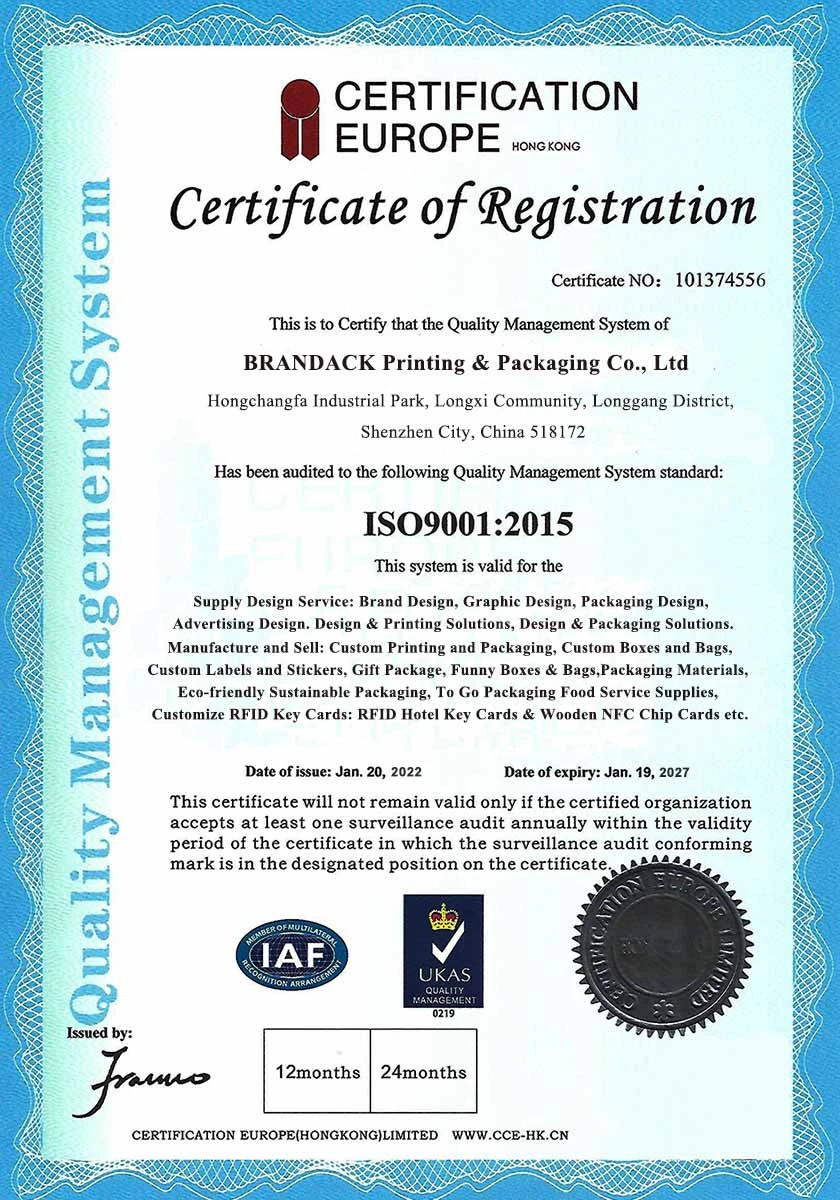 ISO 9001:2015 品質管理系統註冊證書